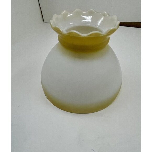 Vintage Heavy Milk Glass Lampshade Yellow Floral Design Mid Century Style - Picture 4 of 8